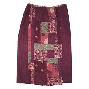 J Jill Patchwork Maxi Skirt Silk Purple Maroon Floral Size 8 Boho Cottagecore